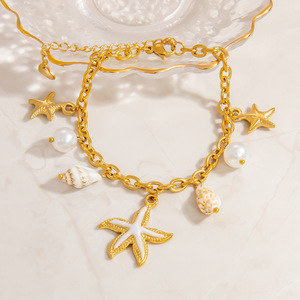 Starfish Pearl <b>Bracelet</b> 18K Gold Plated Ocean Style Unisex Jewelry Everyday Wear - Product Image 2