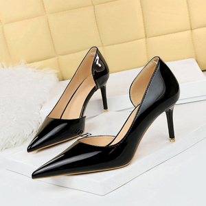 Zapatos de Tacón de Aguja de Cuero Charol Premium para Mujer, Diseño Clásico y Sencillo, con Aberturas Laterales, Suaves y Cómodos para Verano y Otoño - Product Image 4