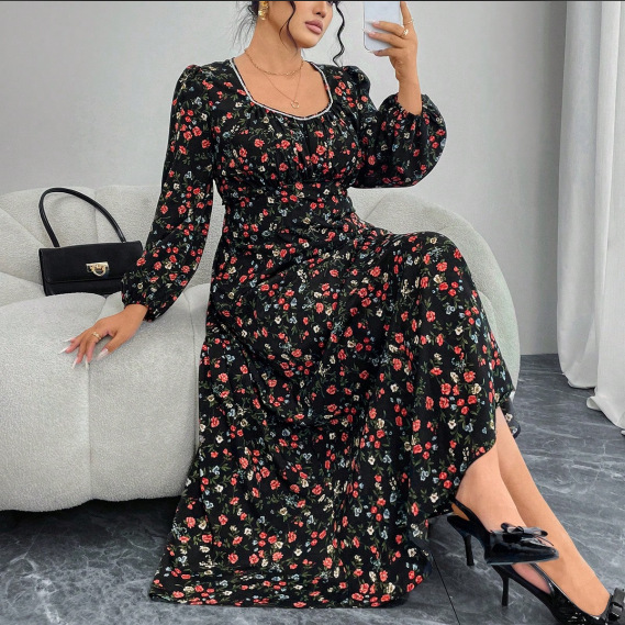 chinese dress ladies Nasma Black Tiered Chiffon Lace Maxi Dress – Flowy Long Dress, Sizes S–XXL  – MODESTY MUSLIMAH main image 0