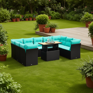 Conjunto de Sofás de Patio de Ratán Sintético Negro con Cojines, 10 Piezas, Muebles de Jardín para Exteriores, Diseño Contemporáneo - Product Image 2