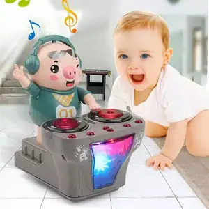 Samtoy baru B/O lucu ayunan Robot menari hewan Juguete Universal berjalan Mini DJ babi mainan listrik dengan cahaya warna-warni