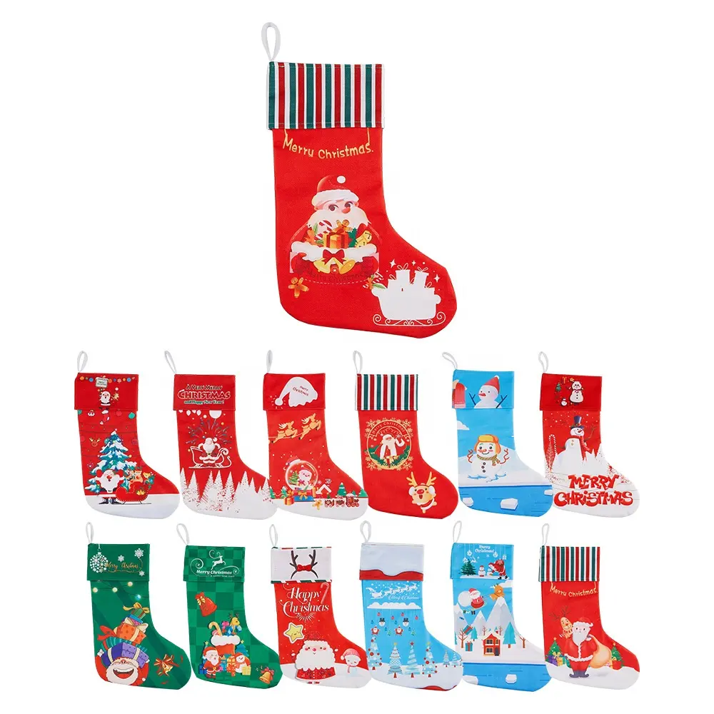 Kaus kaki rajutan hadiah Linen katun cetak sublimasi Digital pribadi Santa Natal