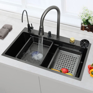 Singolo Slot moderno multifunzione in acciaio inox cascata lavello da cucina antigraffio rondella tazza scarichi singoli - Product Image 5