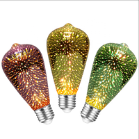 Ampoule LED 3D Effet Feu d'Artifice ST64, Verre Edison E27, Blanc Chaud 2700K, AC 85-265V, Ampoule ST64 Colorée Or Vert Décorative pour Chambre et Maison