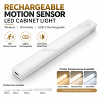 Lampu Kabinet LED Isi Ulang Sensor Gerak PIR Lampu Bawah Kabinet USB Tipe C Nirkabel Dapat Diredupkan Lampu Lemari Pakaian