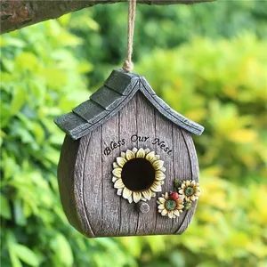 Milieuvriendelijke Grijze Vogel Nest Hars Ambachten Buiten Tuin Decoratief Vogelhuis Accent Voor Kerst En Thanksgiving - Product Image 3