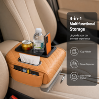 Boîte d'accoudoir de voiture universelle 4-en-1 avec coussin, porte-gobelet intégré, boîte de rangement, boîte à mouchoirs, organisateur de console centrale en cuir PU de luxe