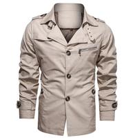 Nouvelle veste d'affaires pour hommes automne col rabattu mi-long coton coupe-vent pardessus hommes vestes décontractées