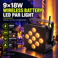 Projecteur LED sans fil sur batterie 9x18W 6-en-1 RGBWA UV pour location événementielle (mariages, hôtels, salles de bal, banquets)