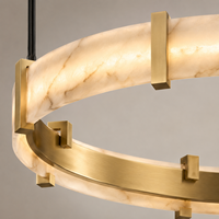 Luminaire d'intérieur pour salle à manger, salon, villa, hôtel, lustre rond en laiton et albâtre sur mesure