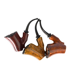 Muxiang Handmade Briar Wood Smoking Pipe Bent Type With Vulcanized Rubber Mouthpiece Tobacco Pipe For Men - Product Image 4