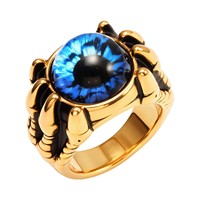 Bague en Acier Inoxydable 316L Plaqué Or, Motif Griffe de Dragon et Œil de Diable, Style Gothique Punk Biker pour Homme, avec Pierre Gemme Œil de Chat, Vente en Gros