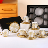 Tasse à thé en céramique européenne plaquée or moderne de luxe 2025 Coffret cadeau Tasse et soucoupe Ensemble cadeau de 6 tasses à café et soucoupes