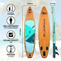 Planche de SUP gonflable à grain de bois, directement de l'usine, planche de paddle tout usage avec accessoires complets et homologuée CE