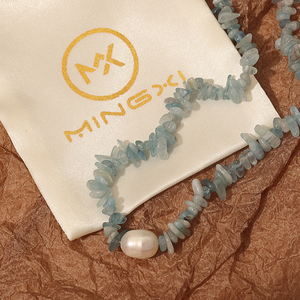 Collier d'été fait main de perles d'eau douce corde élastique bijoux de voyage quotidien bébé bleu Nature collier en cristal écrasé - Product Image 1