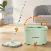 Ensemble de serpillères Homettler, écologique, durable, avec manche télescopique, serpillère rotative, double compartiment, 2 têtes de serpillère, eau sale, eau propre
