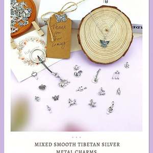 Lote al por mayor de 100 piezas de dijes de plata JIALEEY para hacer joyas, dijes de metal de plata tibetana lisos mixtos, colgantes DIY para mujer - Product Image 3