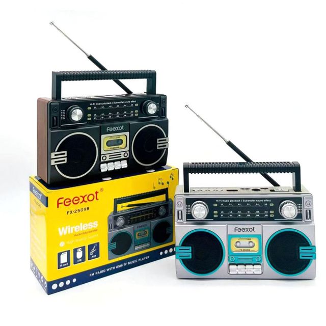 FEEXOT FX-2509B Portable Bluetooth Radio, FM/USB/TF Play, Type-C Charge, Retro Design