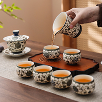 Service à thé Gongfu Lotus Scroll 9 pièces en porcelaine mate écologique et durable, comprenant Gaiwan, Tasse de partage, Soucoupe, Bol et Infuseur 6 tasses
