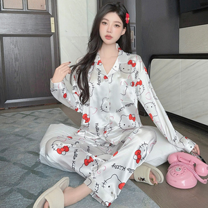 Dễ thương phim hoạt hình in cổ áo của phụ nữ dài tay áo hàng đầu và quần đặt thoải mái áo khoác ngoài Kiểu loungewear - Product Image 4