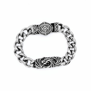 yunnique Men's <b>Titanium</b> Steel <b>Chain</b> Bracelet Flower Pattern Punk Rock Style Gift Jewelry - Product Image 1