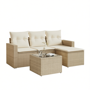 Ensemble de canapé de jardin en rotin PE 3 places, mobilier d'extérieur durable au design contemporain, structure en acier beige - Product Image 1