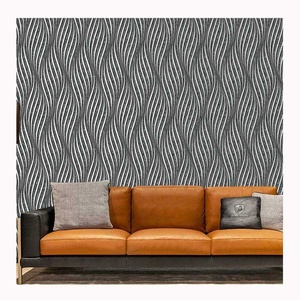 Nouveau <span class=keywords><strong>Papier</strong></span> Peint Vinyle 3D Salon Gaufré Profond Imperméable Décoration Maison Onde et <span class=keywords><strong>Rayure</strong></span> Noire et Or - Product Image 4