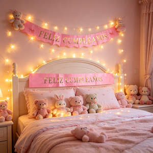 Fascia Rosa 'Buon Compleanno' con Lettere Iridescenti, Elegante Decorazione per Feste, Confezione da 12 Pezzi - Product Image 5
