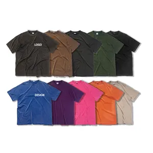 T-shirt de lavage à l'acide de haute qualité pour hommes imprimé en gros T-shirt de couleur unie fortement délavé T-shirts de grande taille en coton ample vieilli