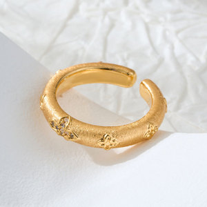Vintage Court Style Gold Plated Open <b>Ring</b> With Zircon Inlay <b>Adjustable</b> Flower Design Jewelry Gift - Product Image 4