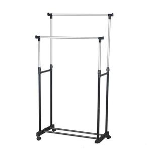 Edelstahl Höhenverstellbarer Kleiderständer Doppelstange Kleiderorganizer Bodenständer Hebebarer Kleiderständer mit 4 Rädern - Product Image 4