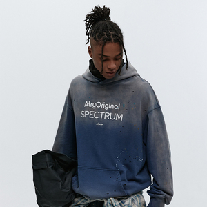 Streetwear Fabricant Peint à la <span class=keywords><strong>Main</strong></span> Gradient Washed Sweat à Capuche pour Homme Rétro Style Wasteland <span class=keywords><strong>Niche</strong></span> Sweat à Capuche Streetwear pour Homme - Product Image 1