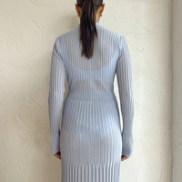 Robes maxi décontractées et modestes à rayures bleu ciel d'automne personnalisées pour femmes, élégantes robes en tricot à col rond, tricotage en forme de A, vêtements d'hiver