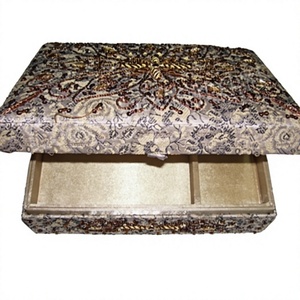 Handmade Eco-Friendly <b>Rectangular</b> Embroidered Wood Gift Box Brocade Floral Design Zari Fancy Designer Brass Inlay Home - Product Image 1