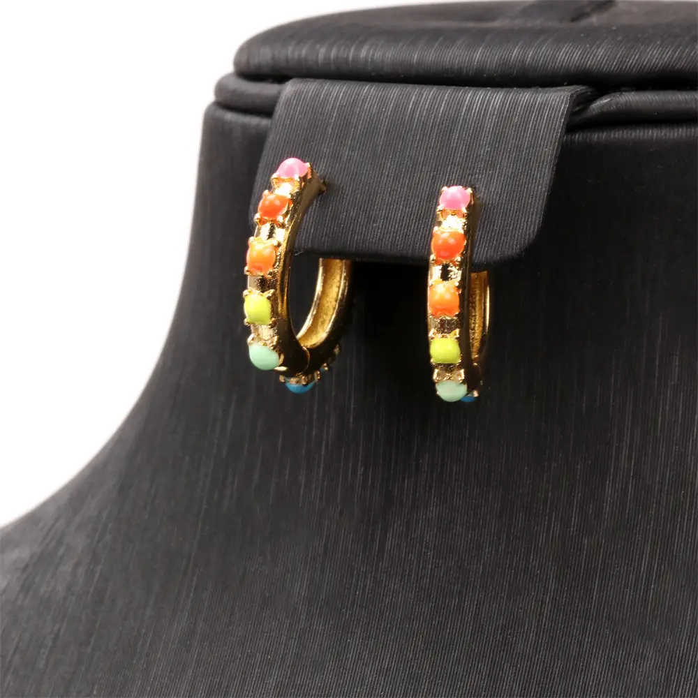 Niedliche bunte Emaille Perle Kreis Ohrringe Öltropfen vergoldete kleine Creolen Huggie Ohrringe