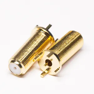Conector coaxial de tipo F chapado en oro, conector hembra para agujero pasante, montaje PCB, bonito precio