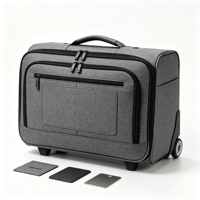 Valise à roulettes souple grise pour pilotes, bagage d'affaires avec compartiments accordéon, poches avant, poignée télescopique, deux roues