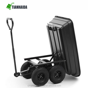 Chariot <span class=keywords><strong>de</strong></span> jardin pliable personnalisable en plastique et métal avec revêtement en poudre, conteneur à roulettes à quatre roues avec <span class=keywords><strong>plateau</strong></span> polyvalent - Product Image 1