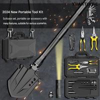 Pioche multifonctionnelle pliable en alliage d'aluminium pour la survie en extérieur, avec hache, boîte à outils et allume-feu pour les aventures de camping