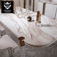 Eleganter Luxuriöser Moderner Esstisch mit Marmorplatte für Esszimmer, 6 8 12 Stühle, Hoteltisch mit 4 Acrylbeinen für Villen
