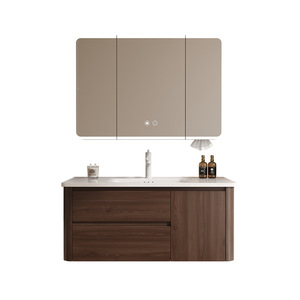 Meuble de salle de bain en aluminium nid d'abeille couleur noyer avec vasque intégrée en céramique - Product Image 5