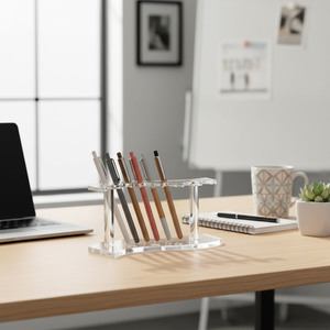 Espositore per 6 Penne in Acrilico Cristallino con Motivo Quadrato e Triangolare, Portapenne Versatile - Product Image 3
