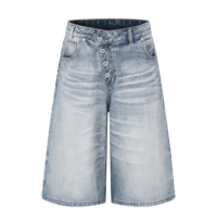 Shorts en jean Y2K unisexe, coupe large et ample, bleu clair délavé, avec boutons diagonaux, style urbain, respirant, vente en gros