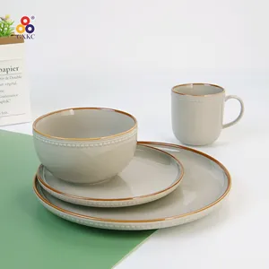 GuangXi SanHuan GXKC hot sale 16PCS gold Hot-selling Promotional New Bone China Plates Set Dinnerware for hotel