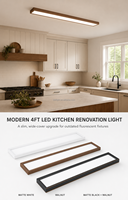 Lampu Dapur LED Akrilik Persegi 4FT OEM, Finishing Kayu Oak, Lampu Plafon Linear untuk Ruang Makan & Ruang Tamu IP44