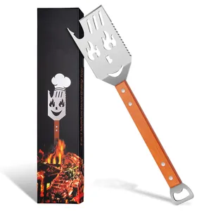 KEYO Spatula Anti Karat 5 In 1, Spatula BBQ Pegangan Kayu Karet Pisau Pembuka Garpu Tenderizer Multifungsi Memanggang