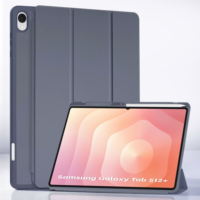 Étui pour tablette en cuir PU fin à trois volets avec support pour stylet S, support magnétique, coque antichoc pour Samsung Galaxy Tab S12 Plus 12,4 pouces