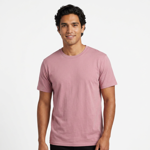 เสื้อยืดลำลองคอกลมแขนสั้นสีชมพูสำหรับผู้ชายผ้าฝ้าย 100% ทรงปกติ - Product Image 1
