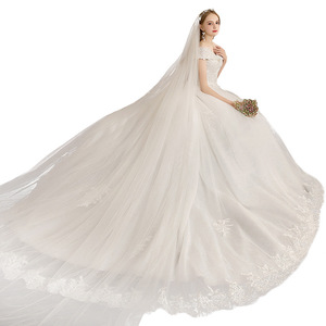 French Hepburn Style Wedding Dress White Off The Shoulder Ball Gown Empire Waist Vintage Train Bride Dress - Product Image 5