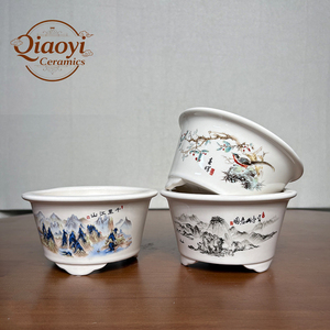 Pots à bonsaï <span class=keywords><strong>en</strong></span> céramique blanche de petite taille, faits à la main, de <span class=keywords><strong>haute</strong></span> qualité, motifs peints durables pour la présentation de fleurs et de plantes à la maison et au jardin - Product Image 1